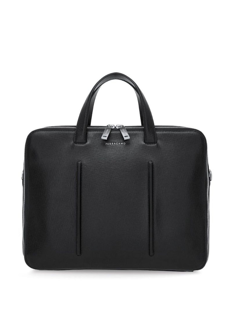 Black Single Pocket Leather Briefcase