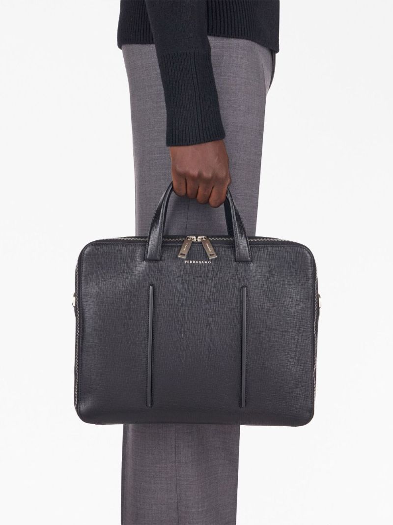 Black Single Pocket Leather Briefcase