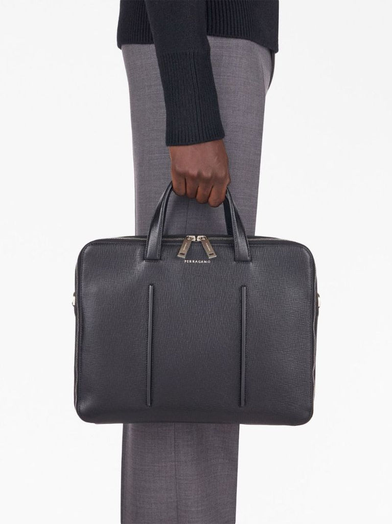 Black Single Pocket Leather Briefcase