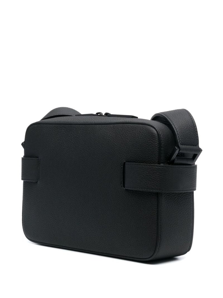 Black Gancini Plaque Leather Shoulder Bag
