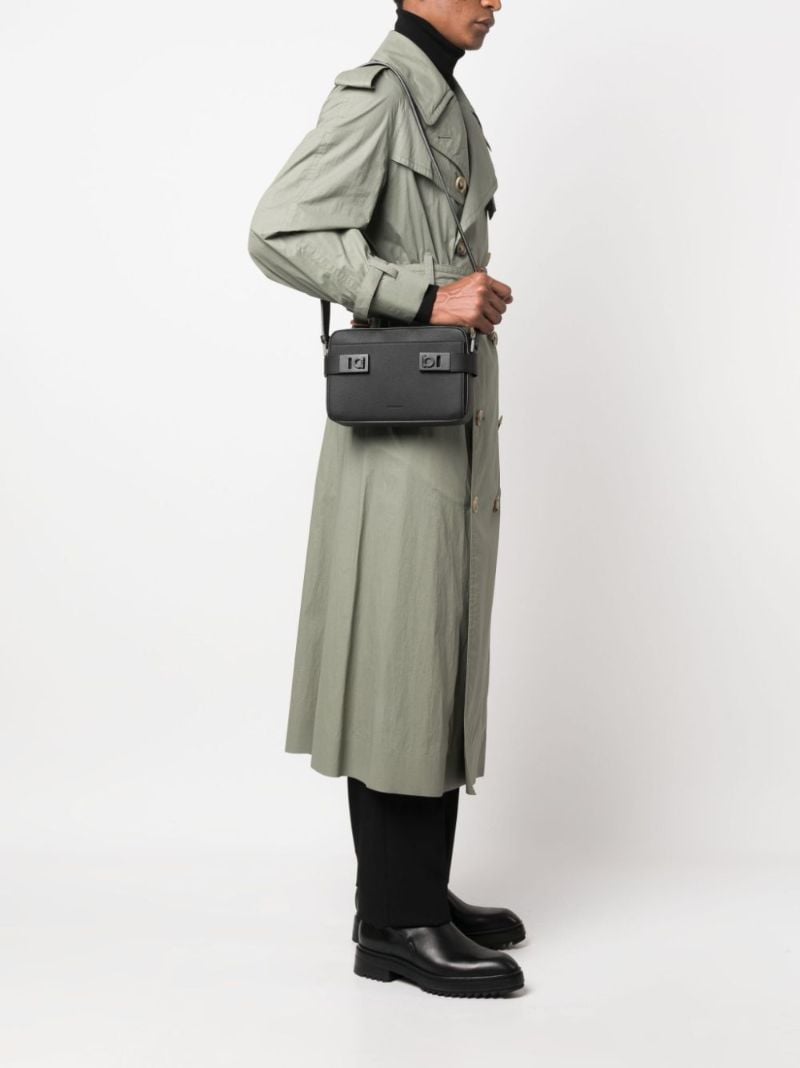 Black Gancini Plaque Leather Shoulder Bag