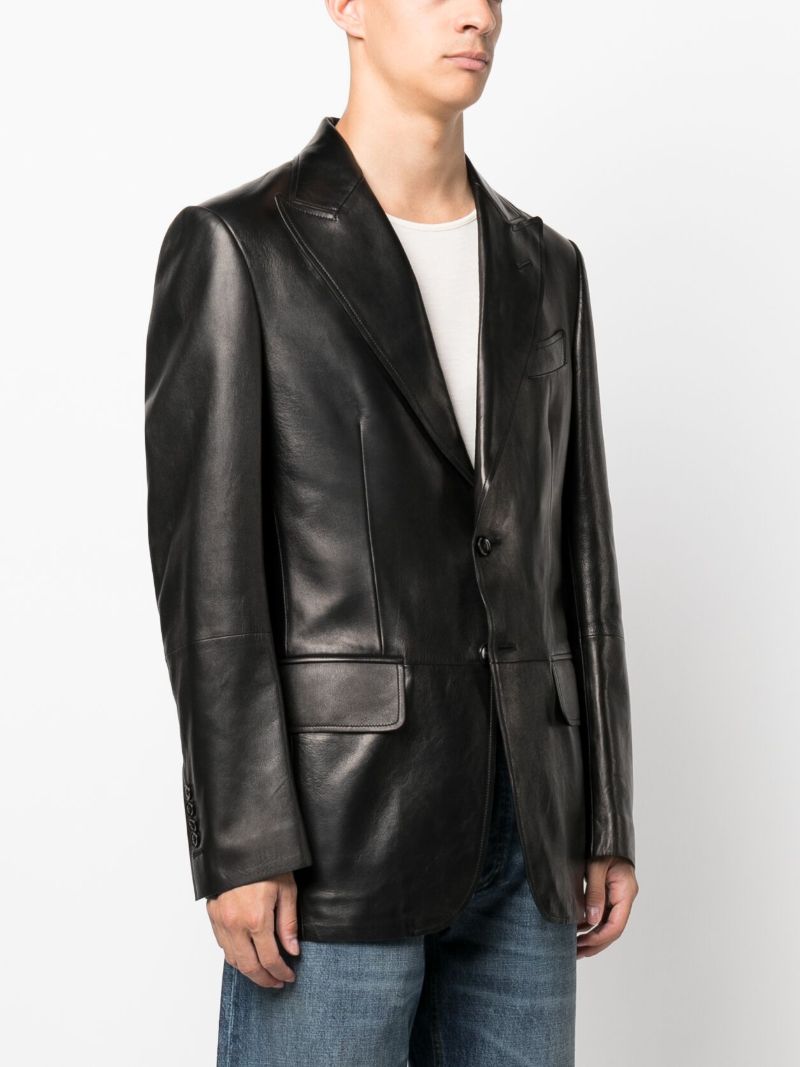 Black Single-breasted Leather Blazer