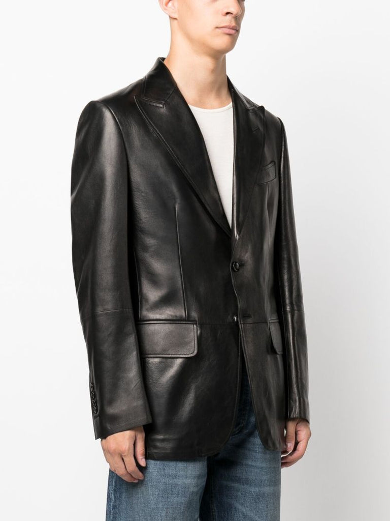 Black Single-breasted Leather Blazer