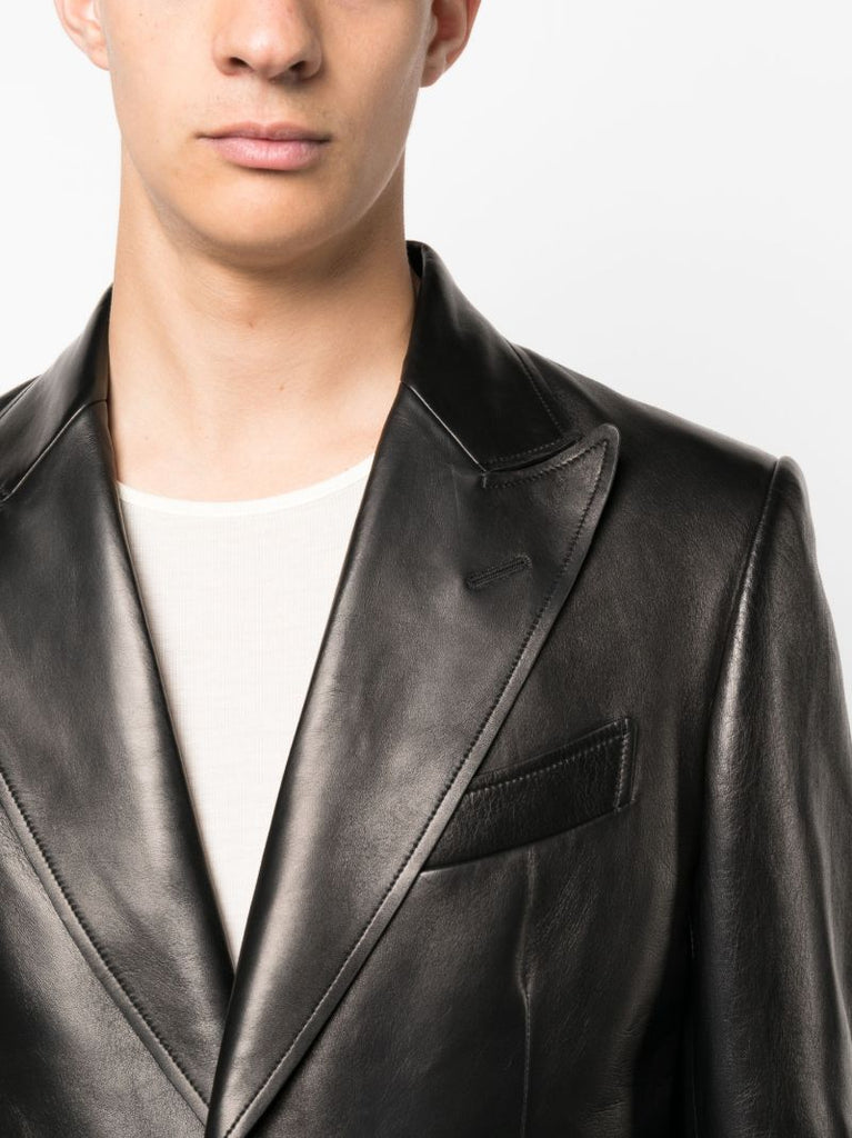 Black Single-breasted Leather Blazer
