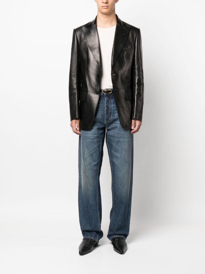 Black Single-breasted Leather Blazer