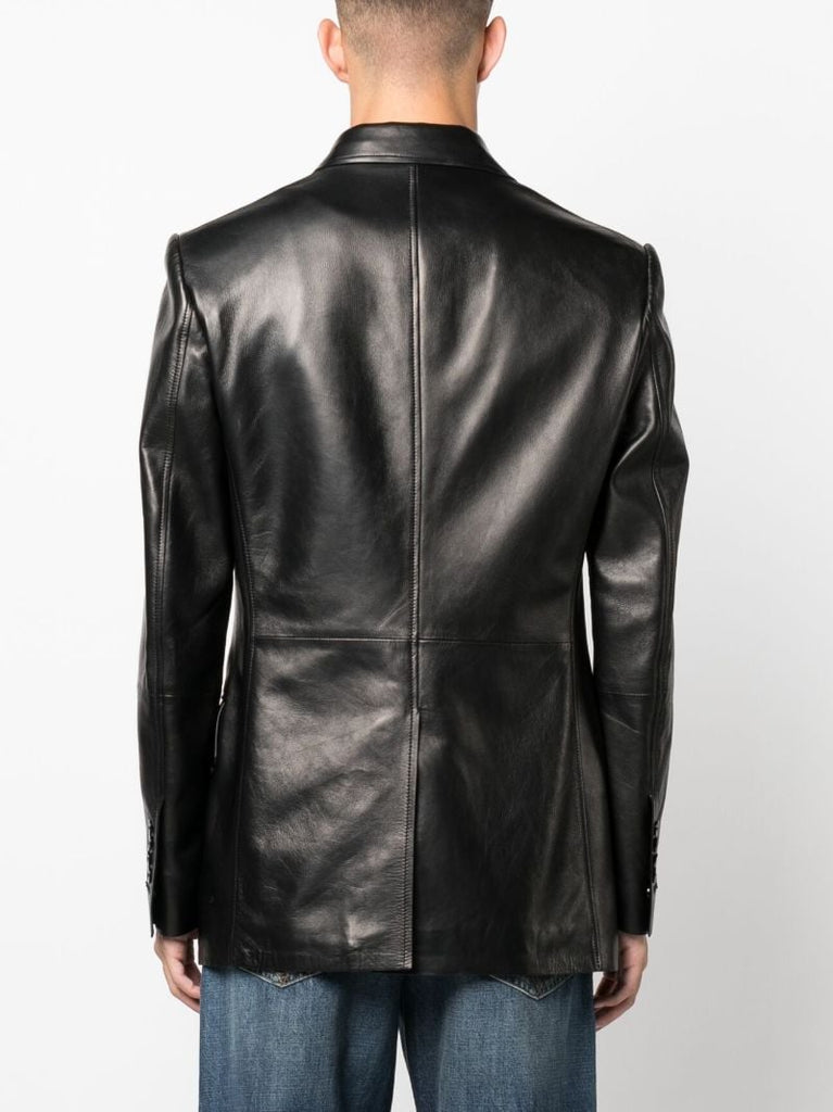 Black Single-breasted Leather Blazer