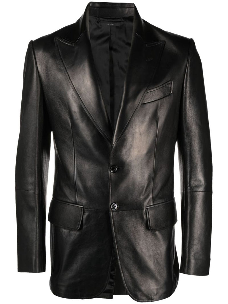 Black Single-breasted Leather Blazer