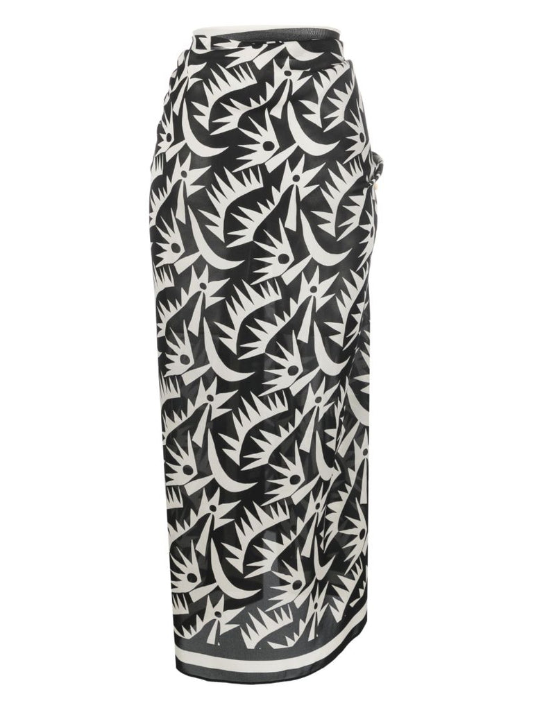 Black Printed Silk Sarong