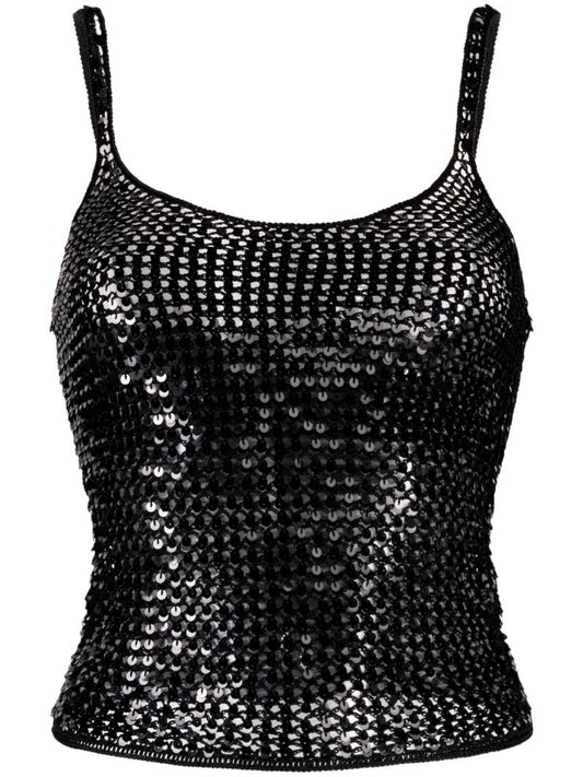 Black Sequined Crochet Top