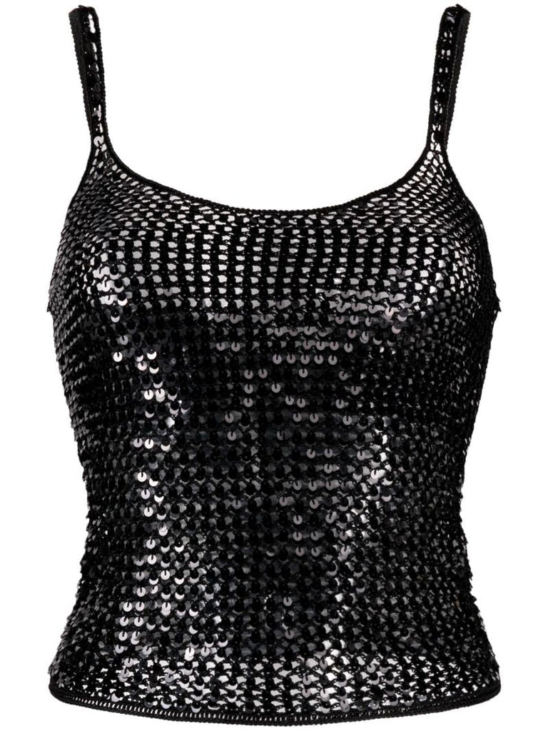 Black Sequined Crochet Top