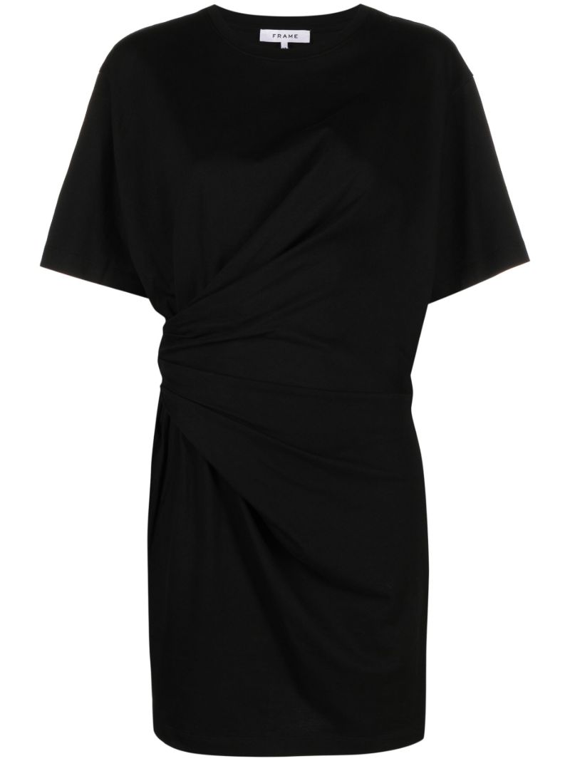 Black Gathered Organic Cotton Mini Dress