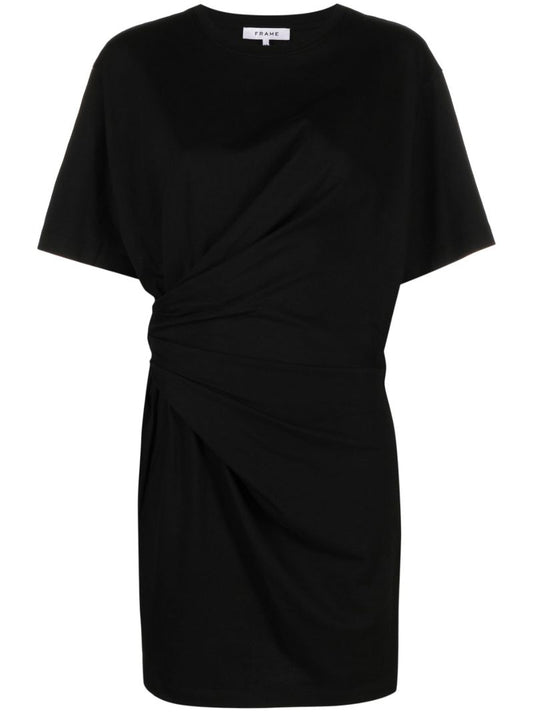 Black Gathered Organic Cotton Mini Dress