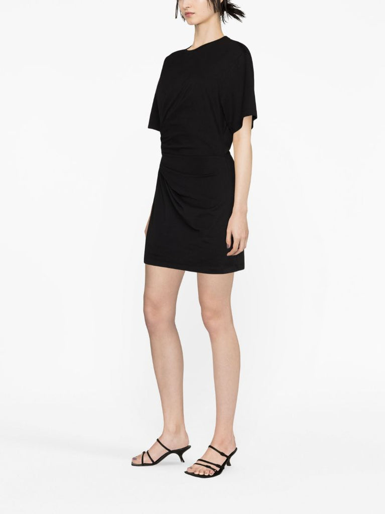 Black Gathered Organic Cotton Mini Dress