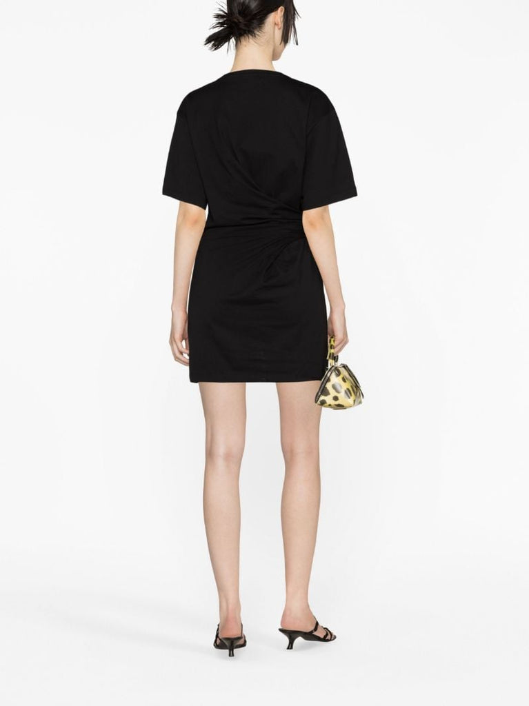 Black Gathered Organic Cotton Mini Dress