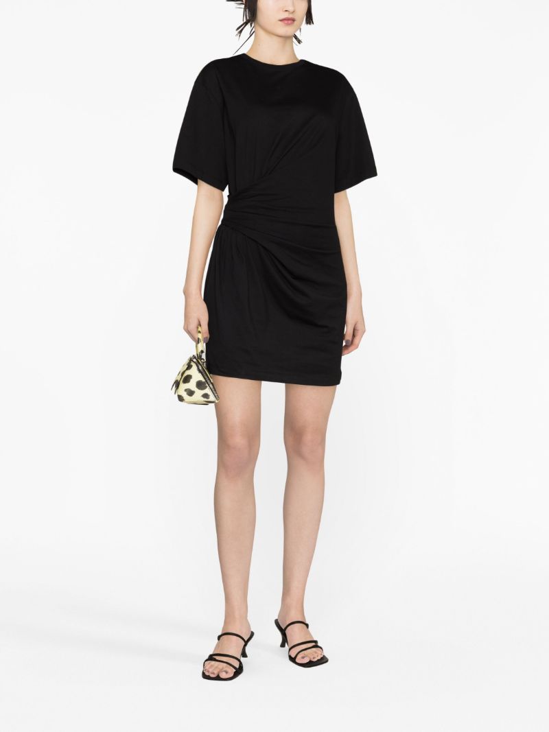 Black Gathered Organic Cotton Mini Dress