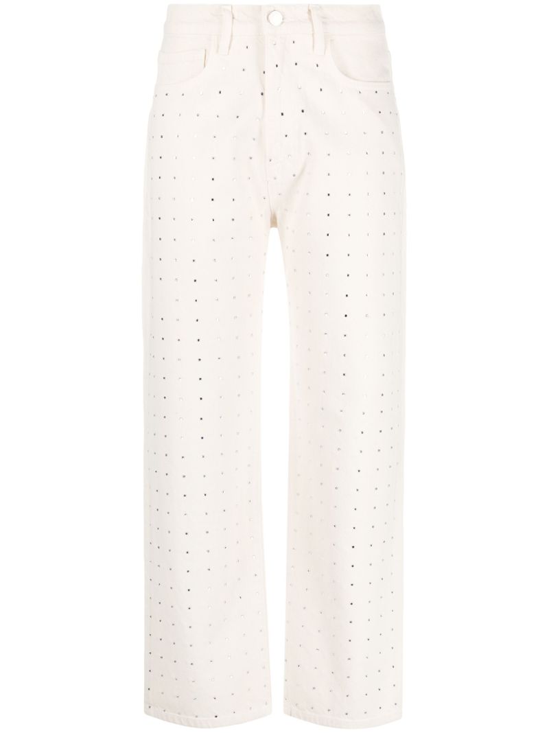 White Le Jane Rhinestone-embellished Cropped Jeans
