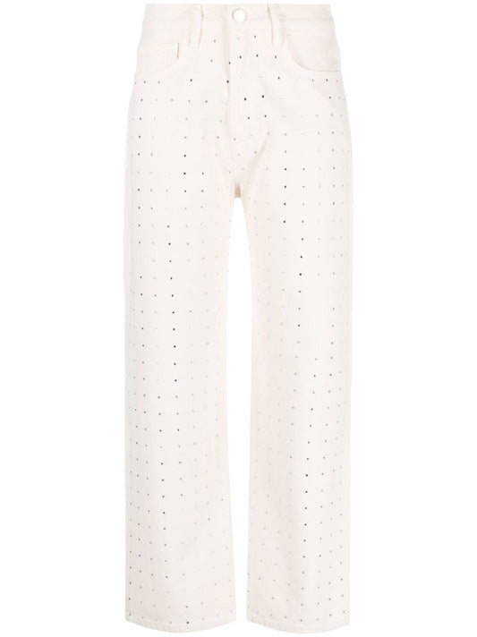 White Le Jane Rhinestone-embellished Cropped Jeans