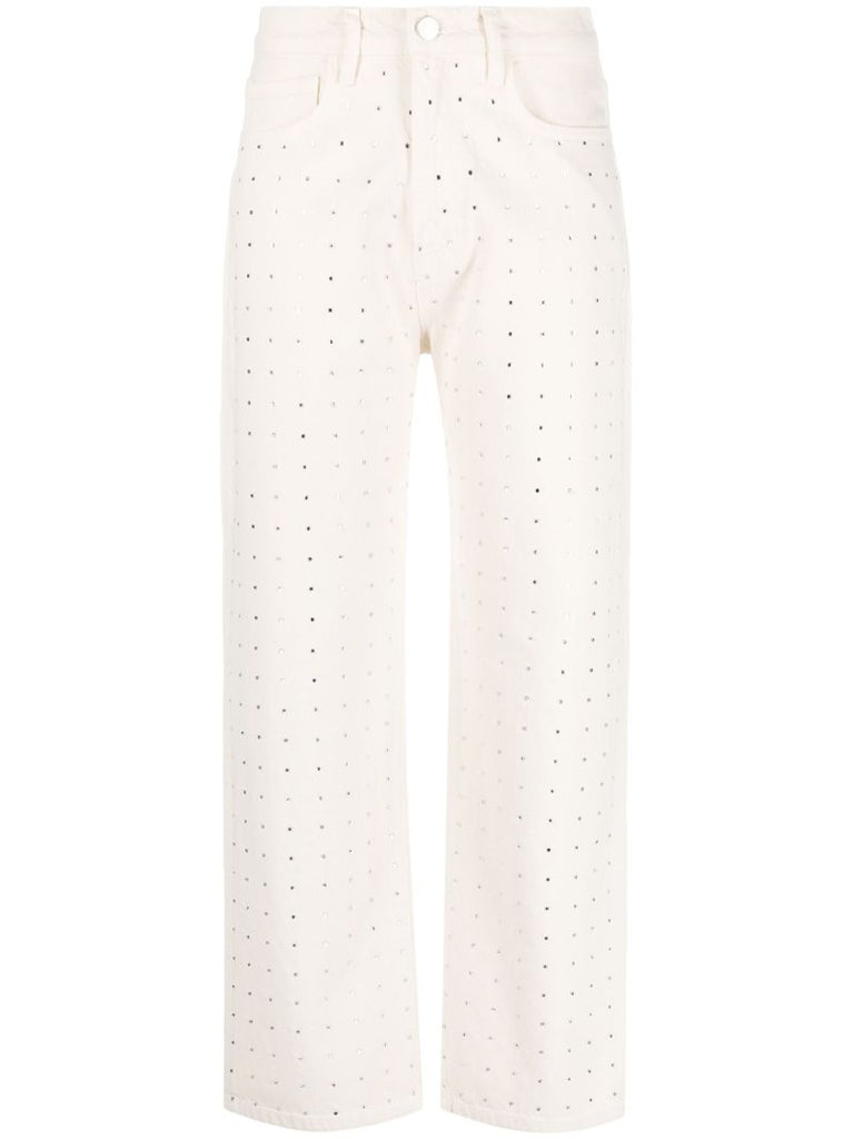 White Le Jane Rhinestone-embellished Cropped Jeans