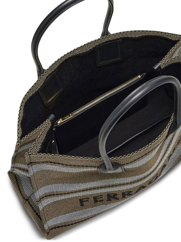 Black Stripe Jacquard Tote Bag