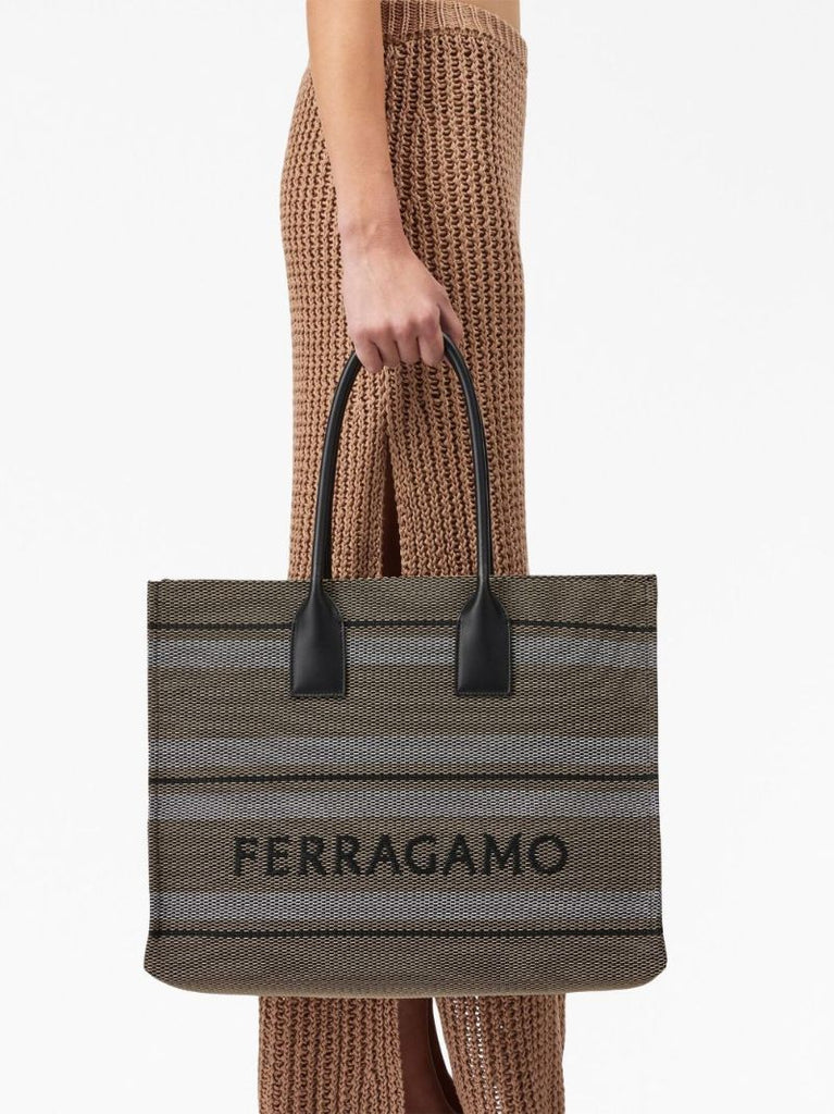 Black Stripe Jacquard Tote Bag