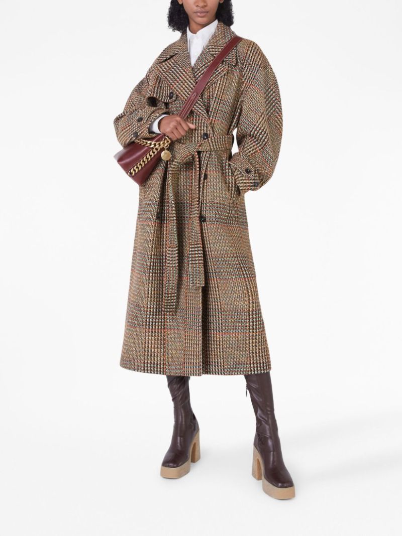 Brown Houndstooth Double-breasted Wool Coat