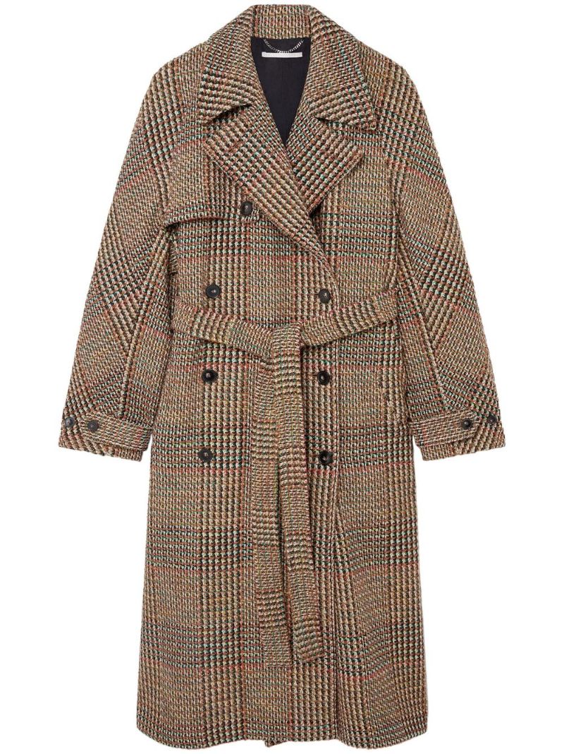 Brown Houndstooth Double-breasted Wool Coat