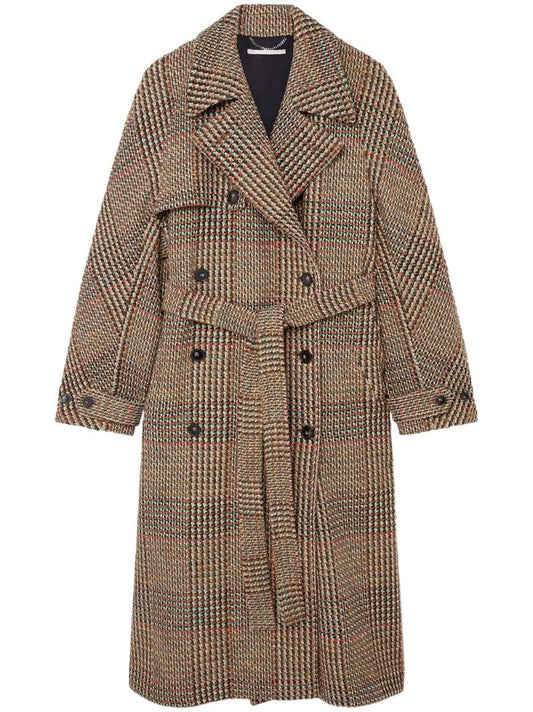 Brown Houndstooth Double-breasted Wool Coat