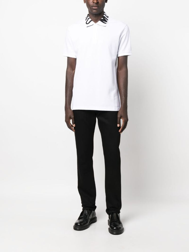 White Logo Pique Polo Shirt