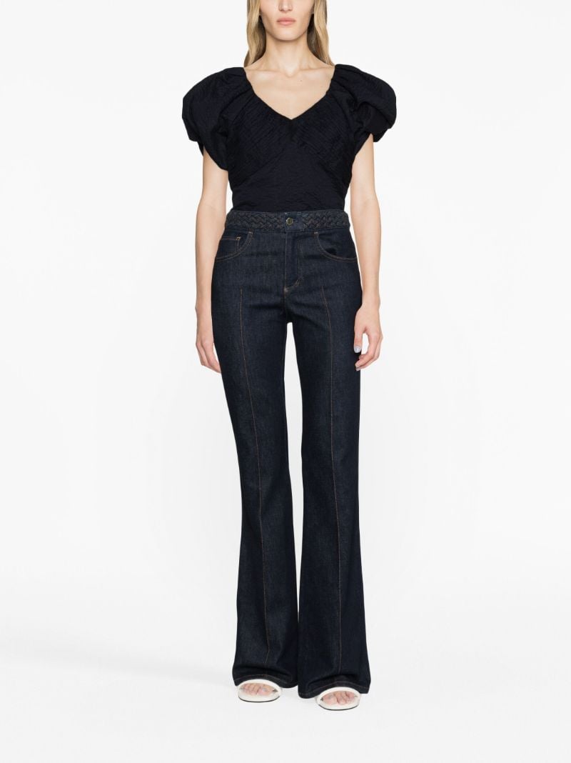 Blue Puff-sleeve Cotton Top