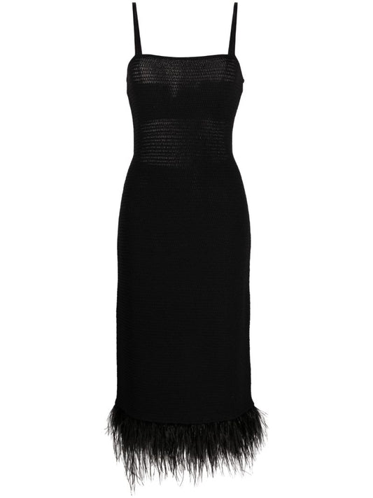 Black Knitted Feather-trimmed Dress