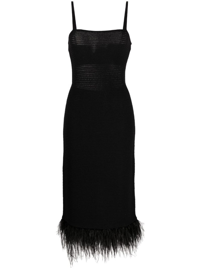 Black Knitted Feather-trimmed Dress