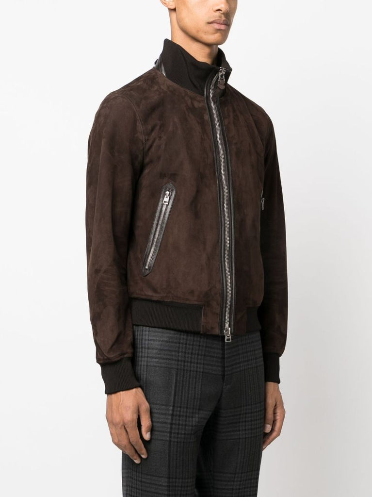 Brown Suede Bomber Jacket