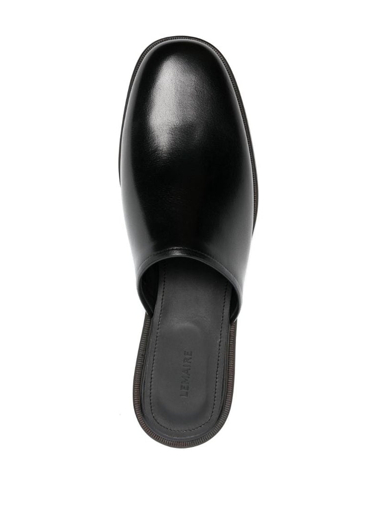 Black Square Toe Leather Mules