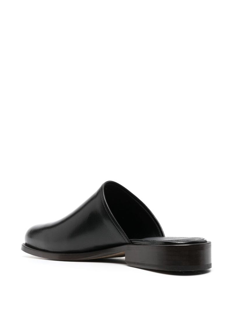 Black Square Toe Leather Mules