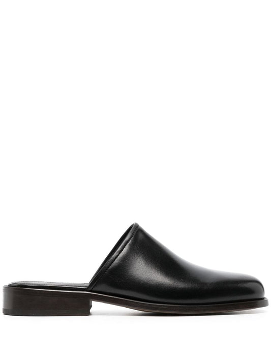Black Square Toe Leather Mules