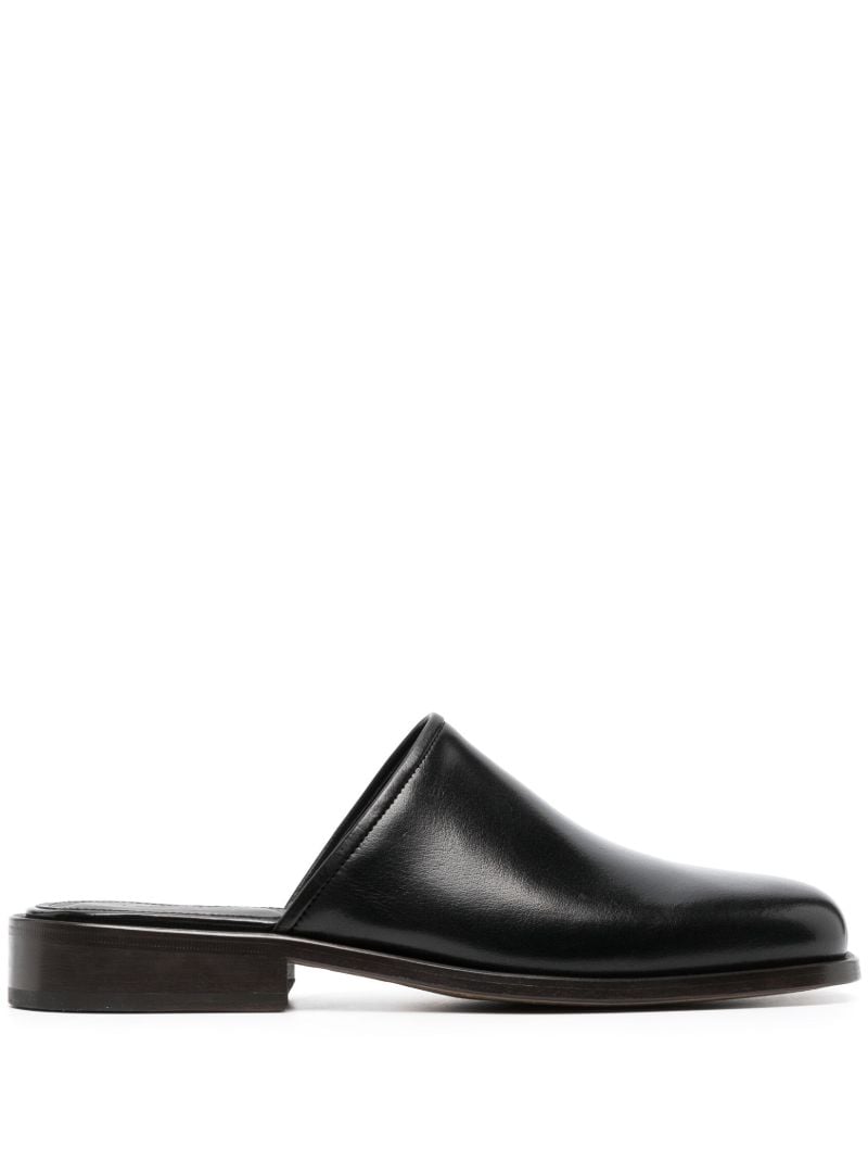Black Square Toe Leather Mules