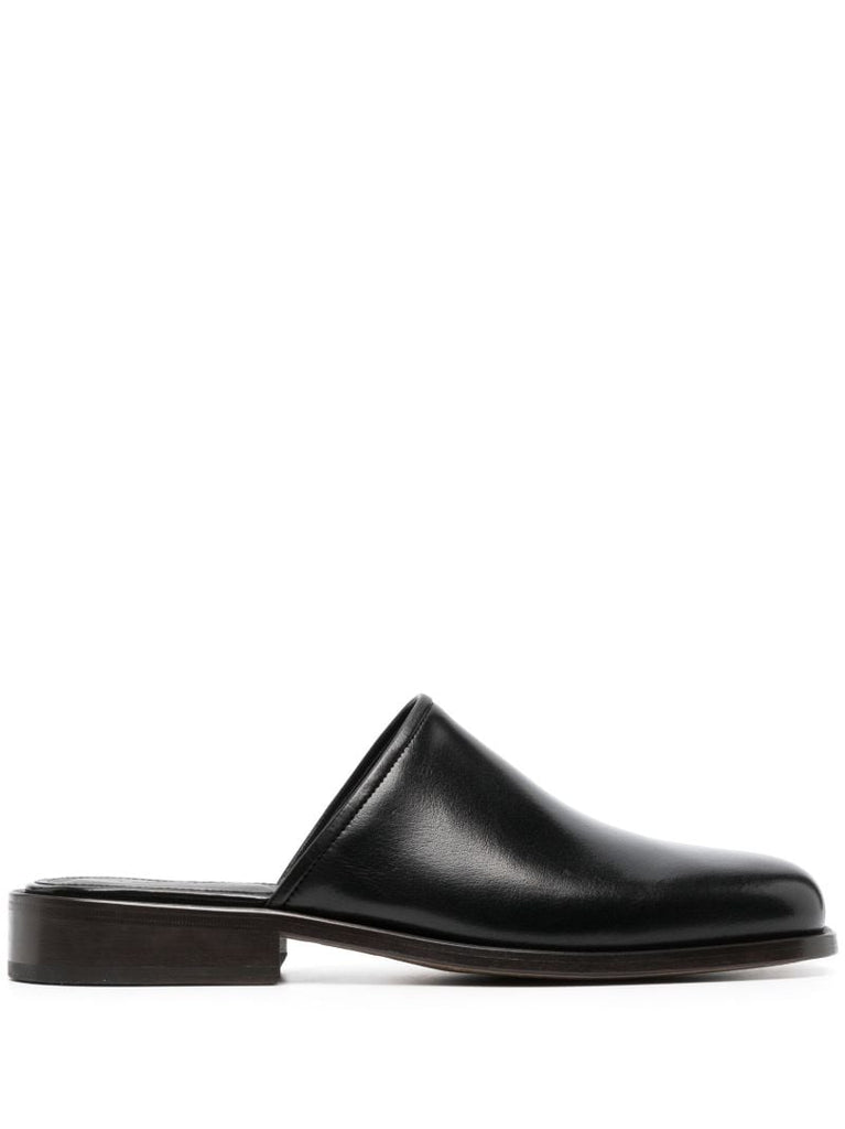 Black Square Toe Leather Mules