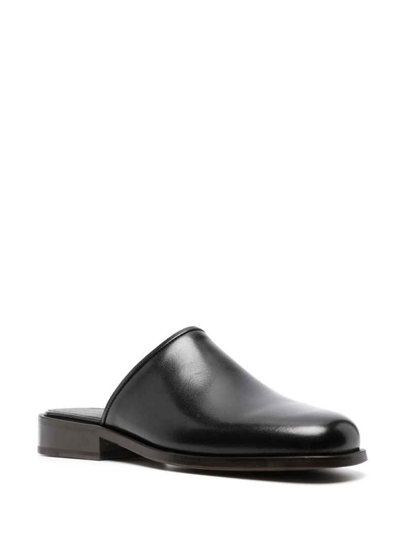 Black Square Toe Leather Mules
