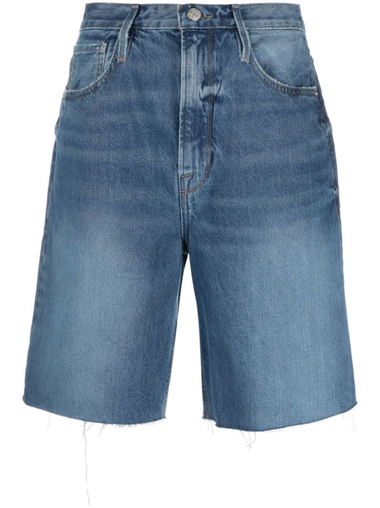 Blue Frayed-edge Denim Shorts