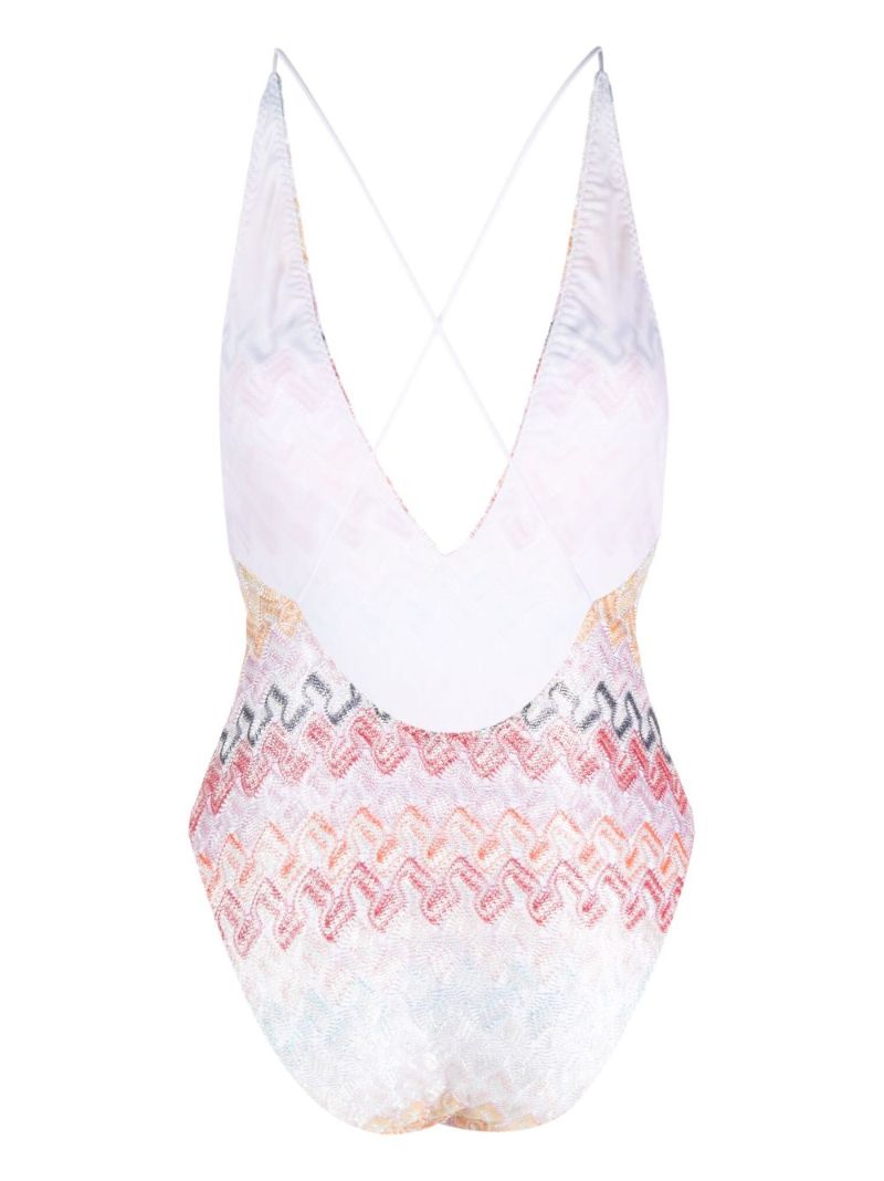White Zigzag Knit Backless Swimsuit