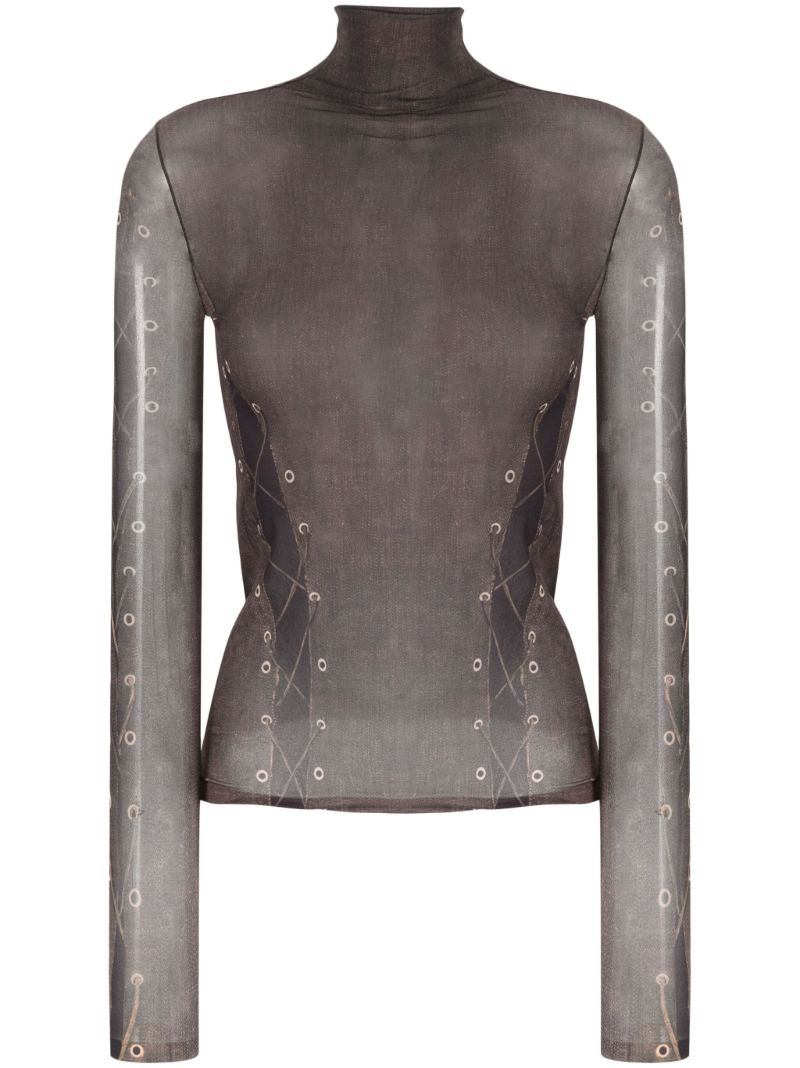 Brown Trompe L'oeil Roll-neck Top