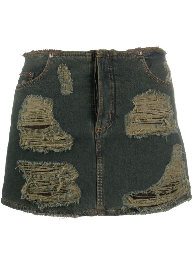 Blue Distressed Denim Mini Skirt