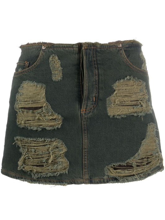 Blue Distressed Denim Mini Skirt