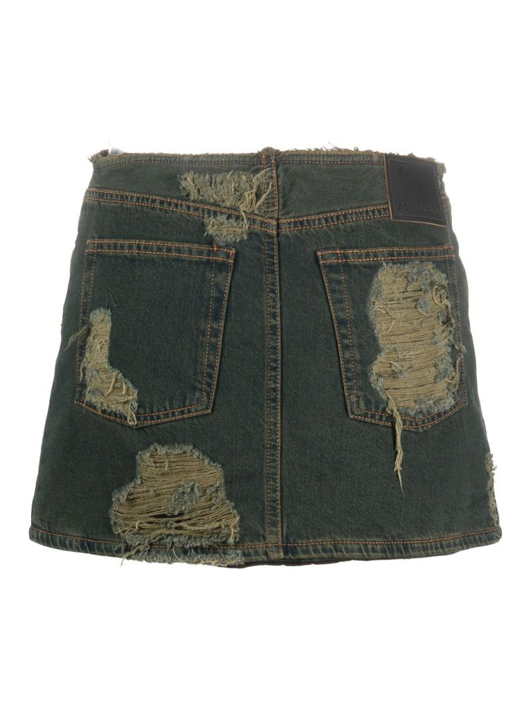 Blue Distressed Denim Mini Skirt