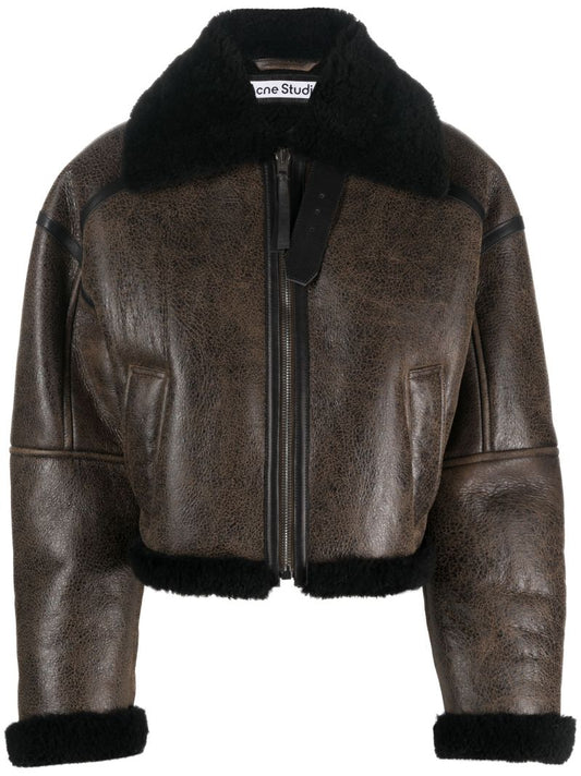 Brown Cropped Leather Jacket