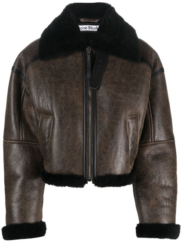 Brown Cropped Leather Jacket