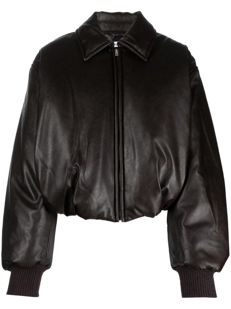 Brown Faux-leather Bomber Jacket