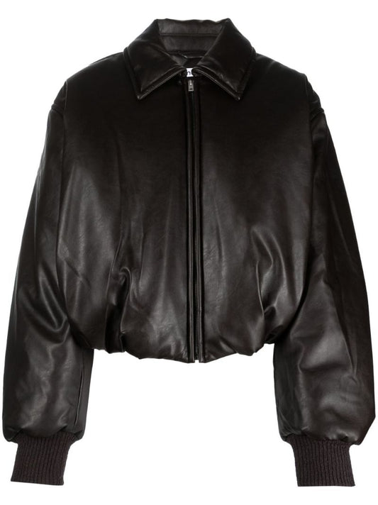 Brown Faux-leather Bomber Jacket