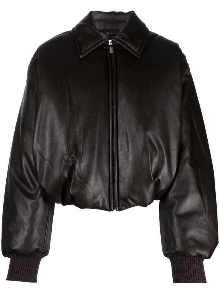 Brown Faux-leather Bomber Jacket