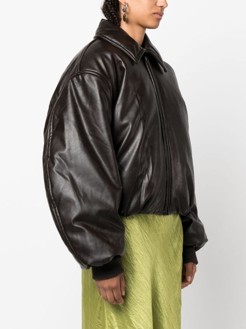 Brown Faux-leather Bomber Jacket